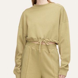 Rebecca Taylor NEW Light Olive Drawstring-Hem Crop Sweatshirt Women LARGE $195